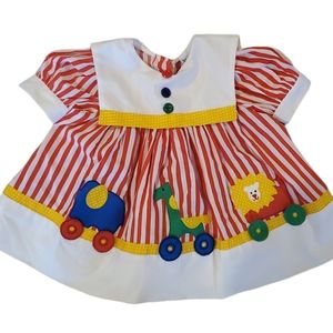 Vintage Nannette Dress Circus Animals Primary Colors GUC Size 12 Months